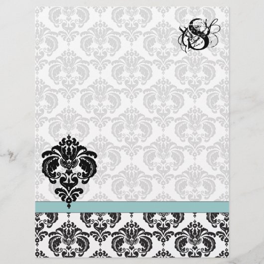 Aqua Damask Monogram Letterhead (Voorkant)