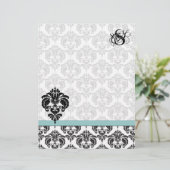 Aqua Damask Monogram Letterhead (Staand voorkant)