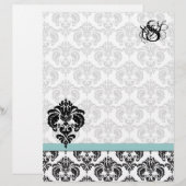 Aqua Damask Monogram Letterhead (Voorkant / Achterkant)