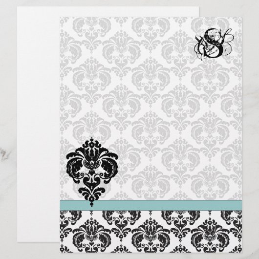 Aqua Damask Monogram Letterhead (Voorkant / Achterkant)