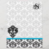 Aqua Damask Monogram Letterhead (Voorkant)