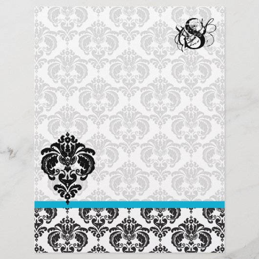 Aqua Damask Monogram Letterhead (Voorkant)