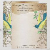  Aqua Damask Monogram Letterkop Gepersonaliseerd Briefhoofd (Voorkant / Achterkant)