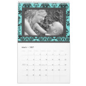 Aqua Damask Monogram Weddenschap Foto Guestbook Kalender (Mar 2027)