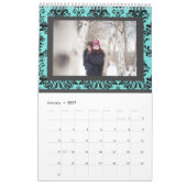 Aqua Damask Monogram Weddenschap Foto Guestbook Kalender (Jan 2027)