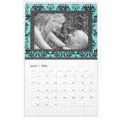 Aqua Damask Monogram Weddenschap Foto Guestbook Kalender (Mar 2026)