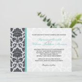 Aqua Damask Monogram Weddenschap Kaart (Staand voorkant)