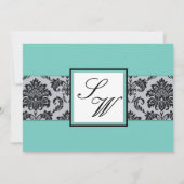 Aqua Damask Monogram Weddenschap Kaart (Achterkant)