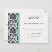 Aqua Damask Monogram Wedding RSVP (Voorkant)