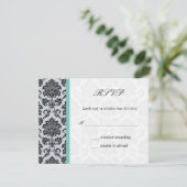 Aqua Damask Monogram Wedding RSVP (Staand voorkant)