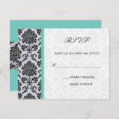 Aqua Damask Monogram Wedding RSVP (Voorkant / Achterkant)