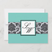 Aqua Damask Monogram Wedding RSVP Kaartje (Achterkant)