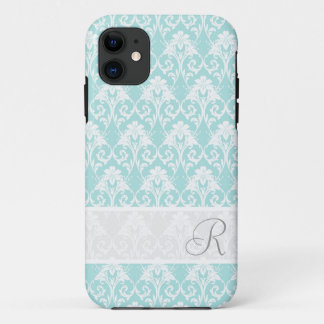 Aqua Damask MonogramPattern iPhone 5 hoesje