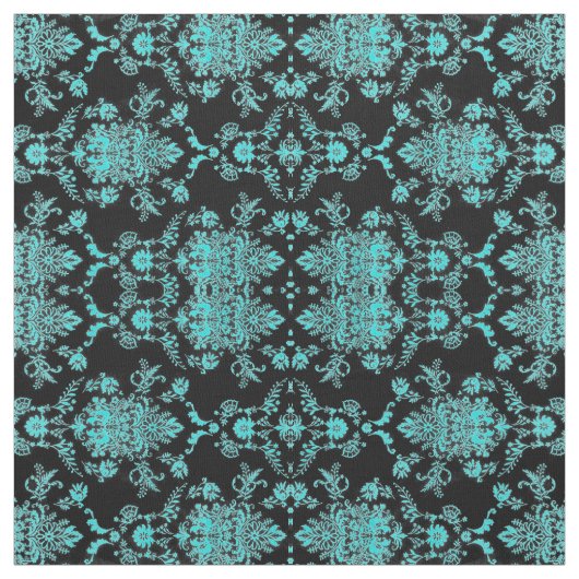 Aqua Damask op zwart ontwerp Stof (Swatch)