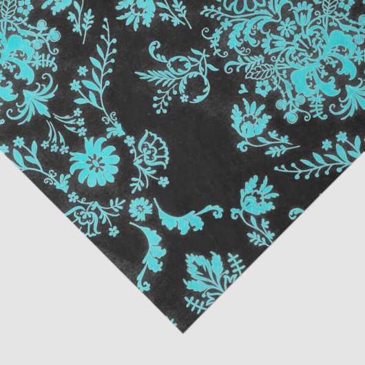 Aqua Damask op zwart ontwerp Tissuepapier (Detail)
