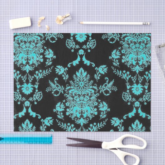 Aqua Damask op zwart ontwerp Tissuepapier (Craft)