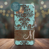  Aqua Damask Patroon met Monogram Case-Mate iPhone Case