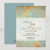 Aqua Damask Rehearsal Dinner Invitation Kaart (Voorkant / Achterkant)