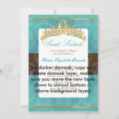 Aqua Damask Sweet 16/ tiara/turquoise uitnodiginge Kaart (Achterkant)