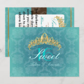 Aqua Damask Sweet 16/ tiara/turquoise uitnodiginge Kaart (Voorkant / Achterkant)