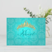 Aqua Damask Sweet 16/ tiara/turquoise uitnodiginge Kaart (Staand voorkant)
