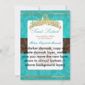 Aqua Damask Sweet 16/ tiara/turquoise uitnodiginge Kaart (Achterkant)