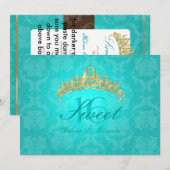 Aqua Damask Sweet 16/ tiara/turquoise uitnodiginge Kaart (Voorkant / Achterkant)