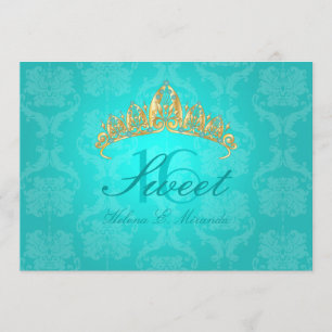 Aqua Damask Sweet 16/ tiara/turquoise uitnodiginge Kaart