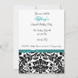 aqua damask Sweet Sixteen party Invitation Kaart