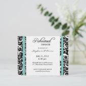 Aqua Damask Swirl Rehearsal Dinner Invitation Kaart (Staand voorkant)