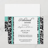 Aqua Damask Swirl Rehearsal Dinner Invitation Kaart (Voorkant / Achterkant)