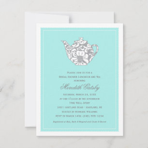 Aqua Damask Theepot Thee Party Bruiloft Borrel Kaart