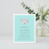 Aqua Damask Theepot Thee Party Bruiloft Borrel Kaart (Staand voorkant)