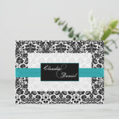 aqua damask trouwuitnodiging kaart (Staand voorkant)