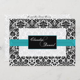 aqua damask trouwuitnodiging kaart