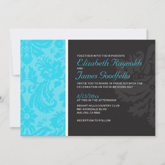 Aqua Damask Wedding Invitations Kaart (Voorkant)