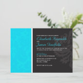 Aqua Damask Wedding Invitations Kaart (Staand voorkant)