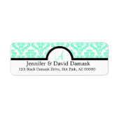 Aqua Damask Wedding Monogram Adresetiketten Etiket (Voorkant)
