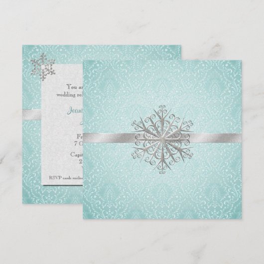 Aqua Damask Wedding Rehearsal Dinner Uitnodiging (Voorkant / Achterkant)