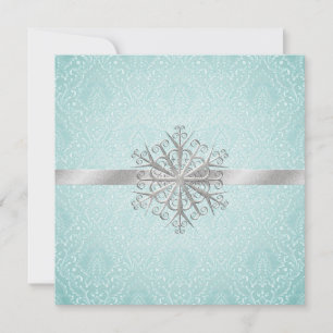 Aqua Damask Wedding Rehearsal Dinner Uitnodiging