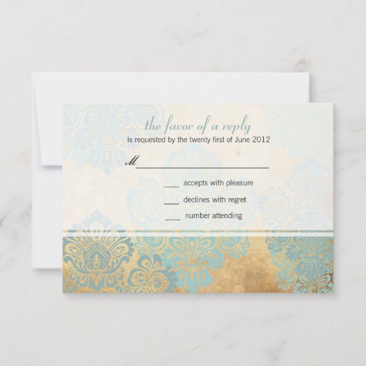 Aqua Damask Wedding Response Kaart (Voorkant)