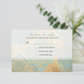 Aqua Damask Wedding Response Kaart (Staand voorkant)