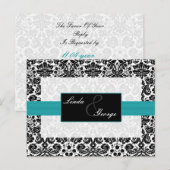 aqua damask Wedding rsvp card Uitnodiging Briefkaart (Voorkant / Achterkant)