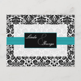 aqua damask Wedding rsvp card Uitnodiging Briefkaart