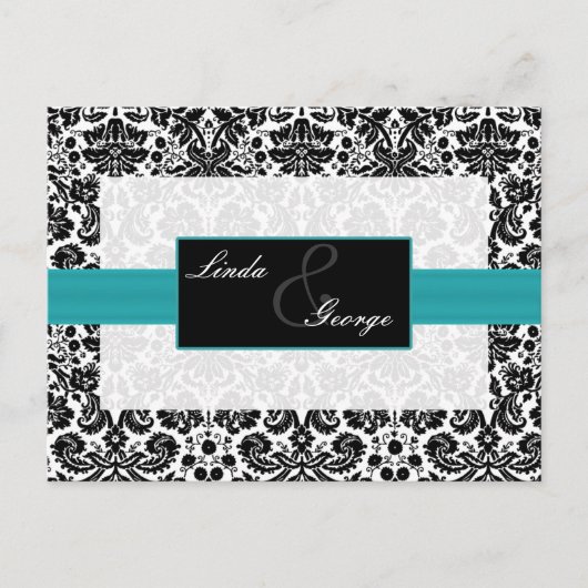 aqua damask Wedding rsvp card Uitnodiging Briefkaart (Voorkant)