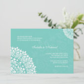 Aqua Damask Wedding Uitnodiging (Staand voorkant)