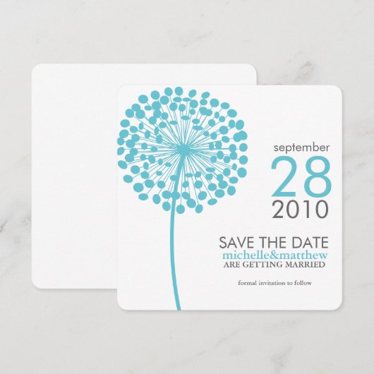 Aqua Dandelion sparen de Mededelingen van de Datum Save The Date (Voorkant / Achterkant)