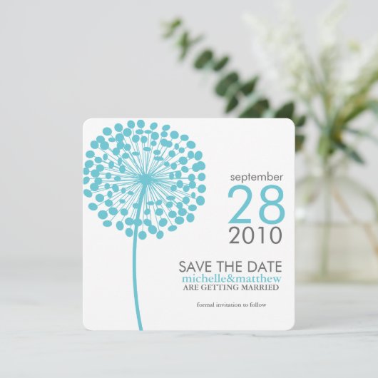 Aqua Dandelion sparen de Mededelingen van de Datum Save The Date (Staand voorkant)