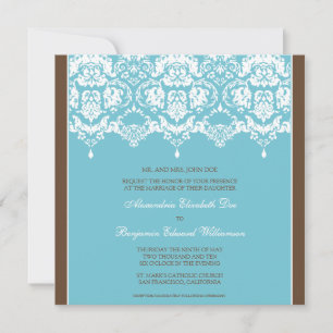 Aqua Darling Damask Lace Square Wedding Invitation Kaart