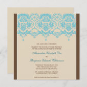 Aqua Darling Damask Lace Square Wedding Invitation Kaart (Voorkant / Achterkant)